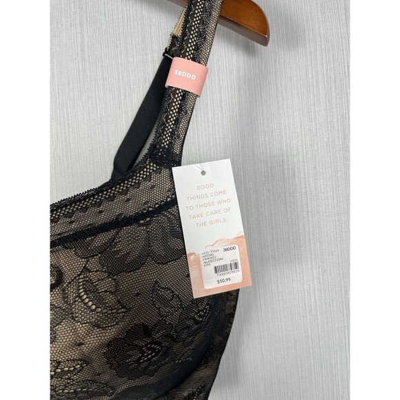 Cacique Lightly Lined Balconette Black Lace Overlay 38DDD NWT - Picture 3 of 5